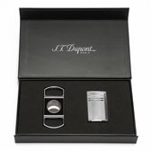 S.T. Dupont MaxiJet Lighter and Lacquer Cigar Cutter Set - Chrome Grid